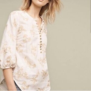 Anthropologie Atley Embroidered Henley Tunic